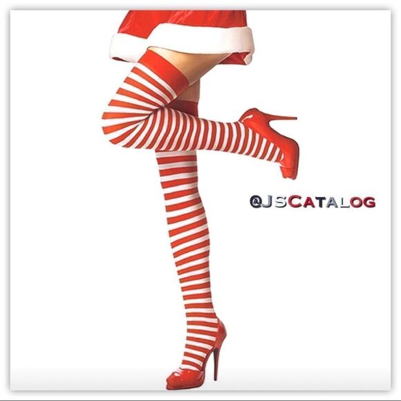 Candy Cane Striped Cotton Thigh-Highs Socks OSFM - Picture 12 of 13